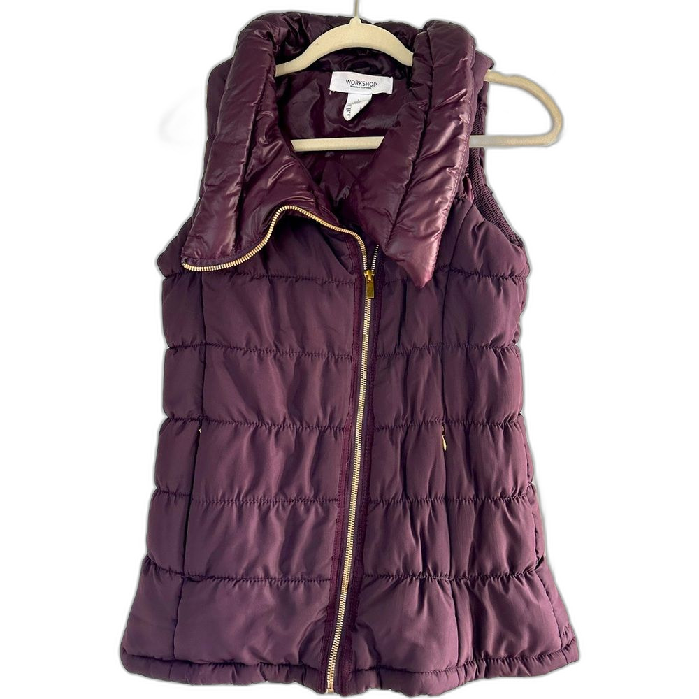Workshop Republic Eggplant Puffer Vest Asymmetrical Gold Zipper Large